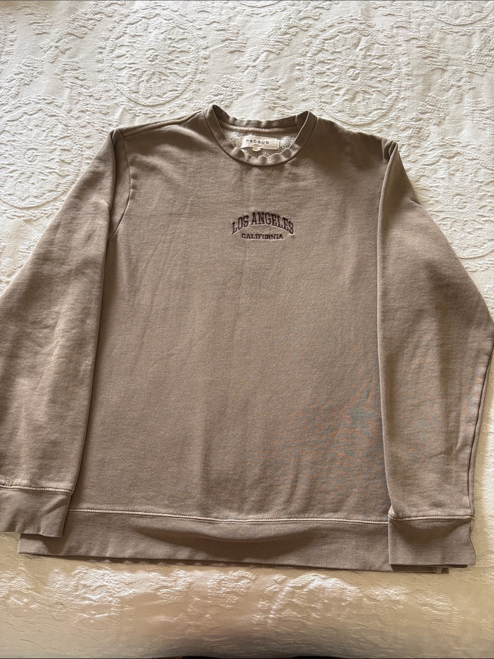 PacSun Unisex Taupe Los Angeles Embroidered Crewneck EUC M